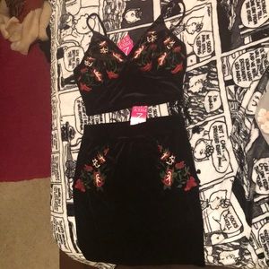 Black Velvet two piece midi skirt set